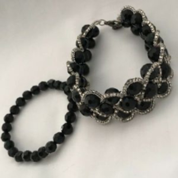 Elastic Bracelets With Tonal Beads Black & Silver - Picture 3 of 9
